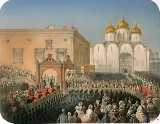 Průvod carevny Alexandry Fjodorovny do katedrály Dormition, Moskva, 1856