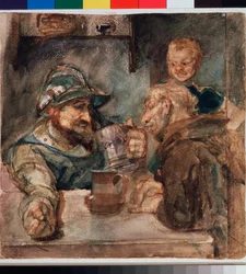 Nad korbelem piva (Above a Beer Tankard) - Umělecké dílo Michaila Alexandroviče Vrubela (Vrubel) (1856-1910), olej na plátně