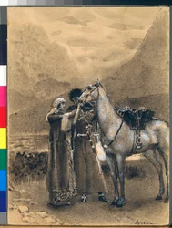 Rozloučení Zary a Ismaila - Ilustrace z básně "Izmail-bey" (Izmail bey) od Michaila Lermontova (1814-1841) - Umělecké dílo Michaila Alexandroviče Vrubela (Vrubel) (1856-1910)