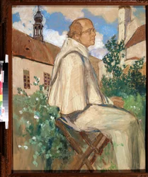 ""Portrét Johanna Gregora Mendela (1822-1884), českého mnicha a botanika, zakladatele genetiky"" Obraz Michaila Dmitrieviče Ezuchevského (1880-1928) 1926 Státní Darwinovo muzeum, Moskva