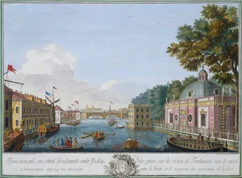 Pohled na řeku Fontanka z jeskyně, Petrohrad, Rusko, 1753