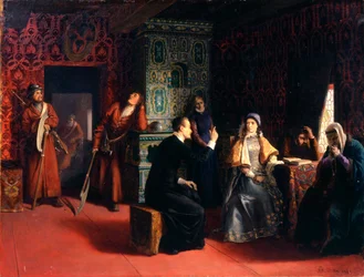 Marina Mniszech se svým otcem zatčen, 1883.