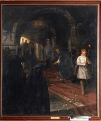 Prosebníci u carského dvora. (Prosebníci u dvora cara). Když se Ivan III. Veliký (1462-1505) v roce 1472 oženil se Sofií (rozenou Zoe Paleologuovou, kolem 1455-1503), chtěl velký princ učinit z Moskvy třetí Řím. Mikhova malba