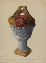 Chalkware Urna s ovocem a ptáky