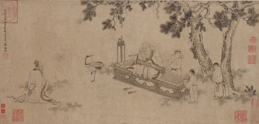 Laozi přináší Daodejing (inkoust na papíře)