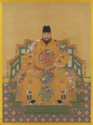 Portrét mingského císaře Yingzonga (1427-1464) (závěsný svitek, tuš a barvy na hedvábí)