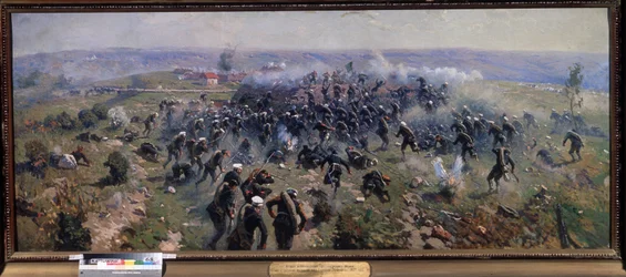 Rusko-turecká válka: Bitva u Gorniho Dubníku, 24. října 1877 (bitva u Gorniho Dubníku 24. října 1877). Obraz Mitrofana Borisoviče Grekova (1882-1934), olej na plátně
