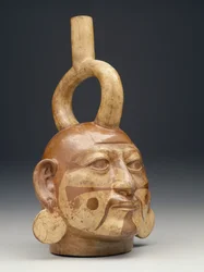 Nádoba se třmenem v podobě mužské hlavy, c.A.D. 450-550 (keramika)