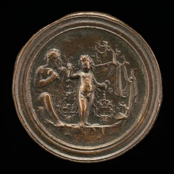 Sochař vyřezávající sochu Amora, konec 15. - začátek 16. století.
