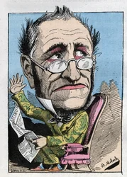 Alegorie kurátora z 19. století v „“Le Trombinoscope““ od Touchatout, karikatura B. Molocha z roku 1882 (1849-1909). Soukromá sbírka.