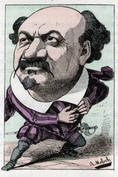 Portrét Francoise Pierra VILLARETA (1830-1896), tenoristy opery z let 1863-1882 v „“Le Trombinoscope““ od Touchatout, karikatura B. Molocha z roku 1882 (1849-1909). Soukromá sbírka.