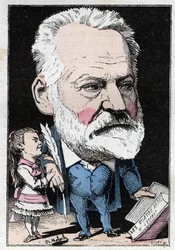 Portrét francouzského spisovatele Victora Huga (1802-1885) v „“Le Trombinoscope““ od Touchatout, karikatura B. Molocha z roku 1882 (1849-1909). Soukromá sbírka.