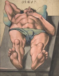 Mužský akt ležící na stole, 1567.