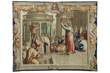 Svatý Pavel káže Athéňanům, asi 1630 (tapiserie na Rafaelově kresbě)