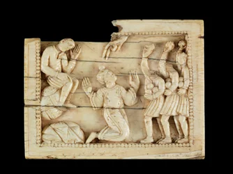 Ukamenování sv. Štěpána, kolem roku 1100 (slonovina a kost)