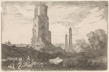 Krajina se dvěma obelisky a „Torre delle Militia“ Arkádské krajiny (název série)