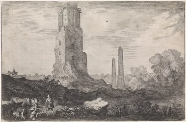 Krajina se dvěma obelisky a „Torre delle Militia“ Arkádské krajiny (název série)