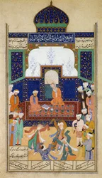 Derviši tančí na hudbu před svým Shaikem a učedníkem, z Khamsah prince Khusrau, Matla al-Anvar, 1485 (890 Hijra)