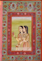 Indické umění: miniatura zobrazující dvě ženy. 17. století (mughalské období), Paříž, B.N.