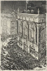 Piccadilly Circus, předvečer korunovace Jiřího VI.