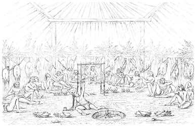 Medicínský muž a interiér teepee, 1841.