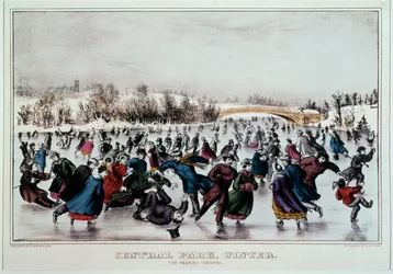 Bruslení v Central Parku, New York (kolorovaný tisk)