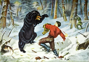 Currier & Ives ilustrace 19. století. Život lovce. Těsná oprava.