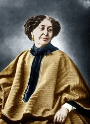 Francouzský spisovatel George Sand (Aurore Dupin 1804-1876) 1864, foto Nadar, kolorovaný dokument