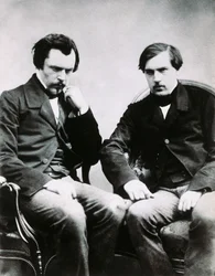 Bratři Edmond de Goncourt (1822-1896) a Jules Huot de Goncourt (1830-1870), francouzští spisovatelé, Foto Felix Nadar (1820-1910)