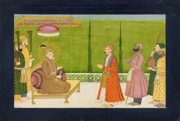 Básník Sundar Das před císařem Shah Jahanem, folio z <em>Sundar Shringar</em>