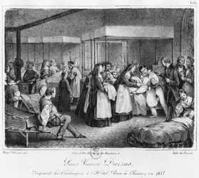 Sestra Victoire Darrasová při ošetřování obětí cholery v hotelu Dieu v Chauny, 1832