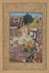 Správce lázní je pohlcen vášní pro svou milovanou, Folio z Khamsa..., 1597-98.