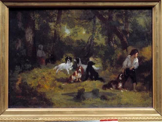 Sluha psů Obraz Narcisse Diaz de la Pena (1807-1876) (od. de Barbizon) 19. století Sun. 0,29x0,42 m Paříž, muzeum Louvre
