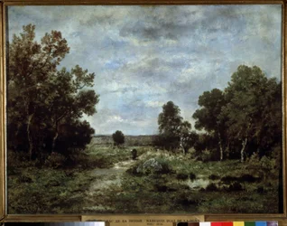 ""Podzimní krajina ve Fontainebleau"" (podzim ve Fontainebleau) Obraz Narcisse Virgilio Diaz de la Pena (1807-1876) 1872 Puškinovo muzeum, Moskva
