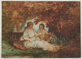 Lesní scéna, cca 1830-50 (pero, tuš, akvarel a olej na papíře)