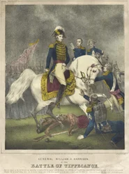 Generál William H. Harrison v bitvě u Tippecanoe, hospoda. 1840