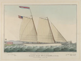 Pilotní člun William J. Romer, kapitán McGuire, odjezd do Anglie 9. února 1846 (ručně kolorovaná litografie)