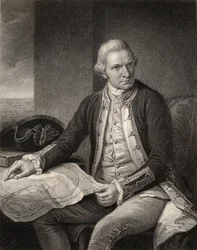 Kapitán James Cook, rytina W. Holla, z „The National Portrait Gallery, svazek IV“, vydáno kolem roku 1820