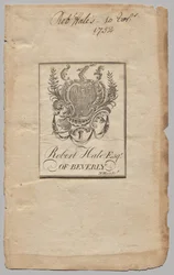 Bookplate:  Coat of Arms with Robert Hale, Esq. inscribed   1231606   cs       czech Successfully Translated  Original: ""Paysage antique avec tombe de Phaeton"" (Antique landscape with the Phaethons tomb) Clymene pleurant sur la tombe de son fils. Peintur