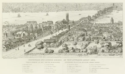 Southwark a London Bridge, jak se objevily kolem roku 1546