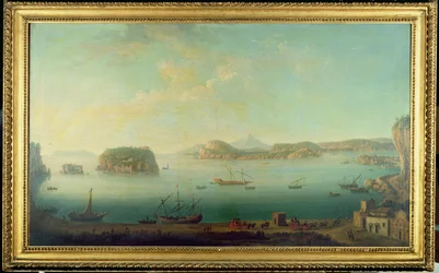 Pohled na pobřeží poblíž Neapole s ostrovy Nisida, Procida, Ischia a Capri, kolem roku 1780