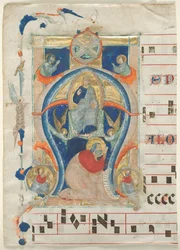 Fragment antifonáře s historickou iniciálou (A): Kristus ve majestátu