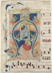 Fragment antifonáře s historickou iniciálou A: Christ in Majesty, 1308.