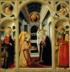 Zvěstování svaté Apollonie, svatého Lukáše a proroků Davida a Izaiáše od Neri di Bicci (1418-1492)
