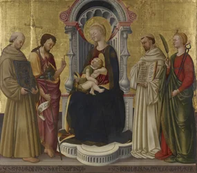 Panna a dítě na trůnu se čtyřmi svatými, cca 1450 (tempera a zlato na panelu)