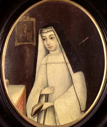 Frances Justina Huddlestonová (1708-87) v hábitu řeholnice řádu augustiniánských kanovnic v anglickém klášteře v Bruggách, asi 1727.
