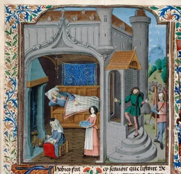 Royal 15 D,I, f.18, The blinding and cure of Tobit (vellum)