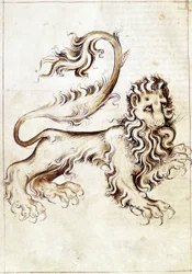 Sloane 3983 f.16v Znamení zvěrokruhu Lev (vellum)