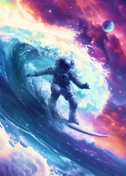 Astronaut surfující na kosmické vlně