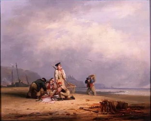 Fisherfolk Třídění jejich denních úlovků